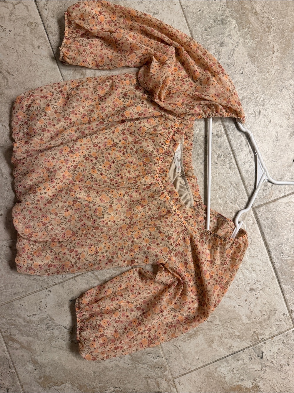 Lush Peach Floral Off-Shoulder Blouse